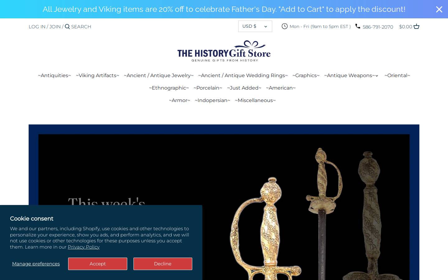 historygiftstore.com homepage screenshot