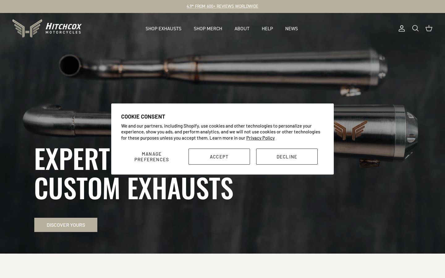 hitchcoxmotorcycles.com homepage screenshot
