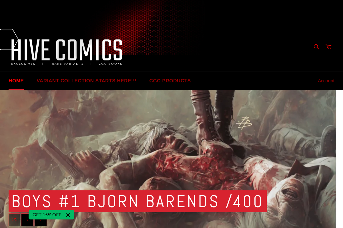 Hive Comics homepage screenshot