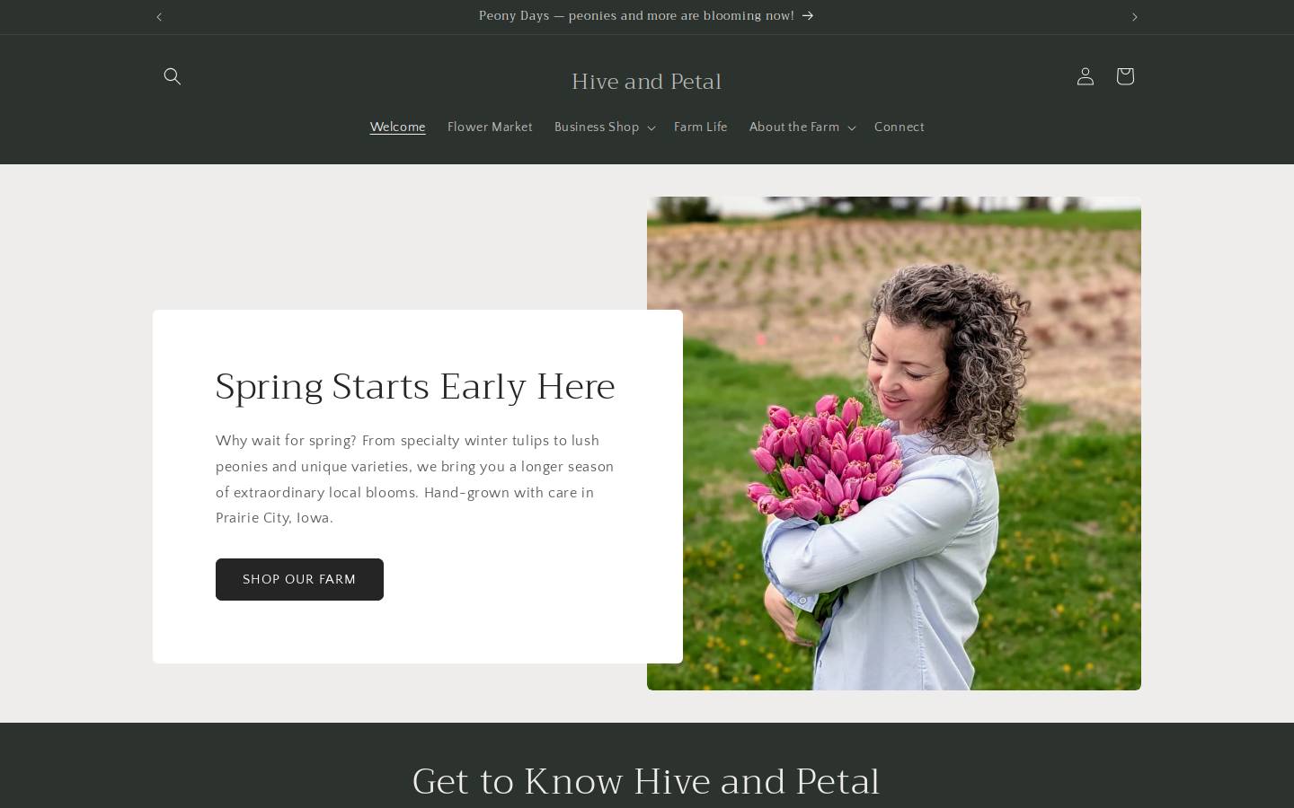 hiveandpetal.com homepage screenshot