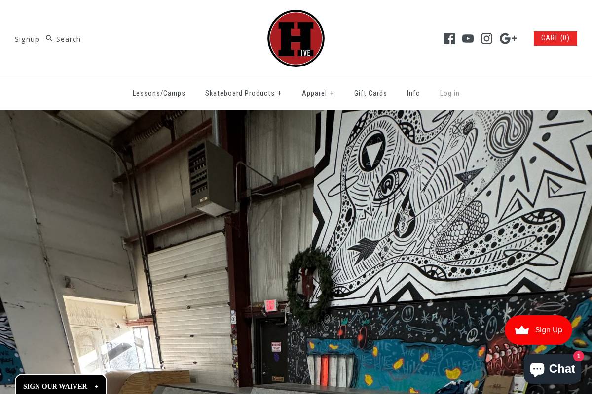 Hive Skate Shop homepage screenshot