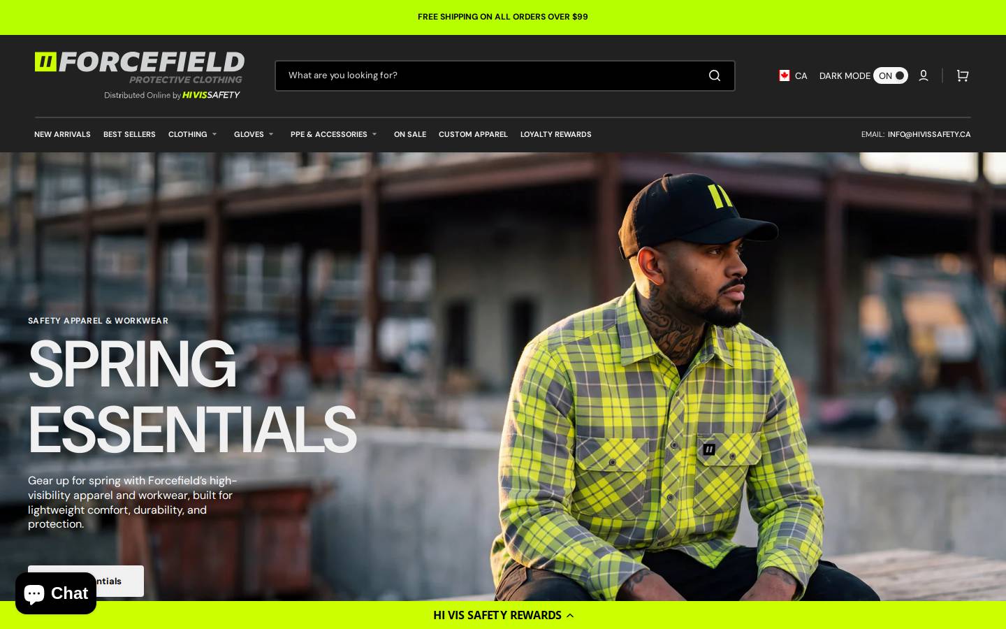 Forcefield Hi Vis Safety homepage screenshot