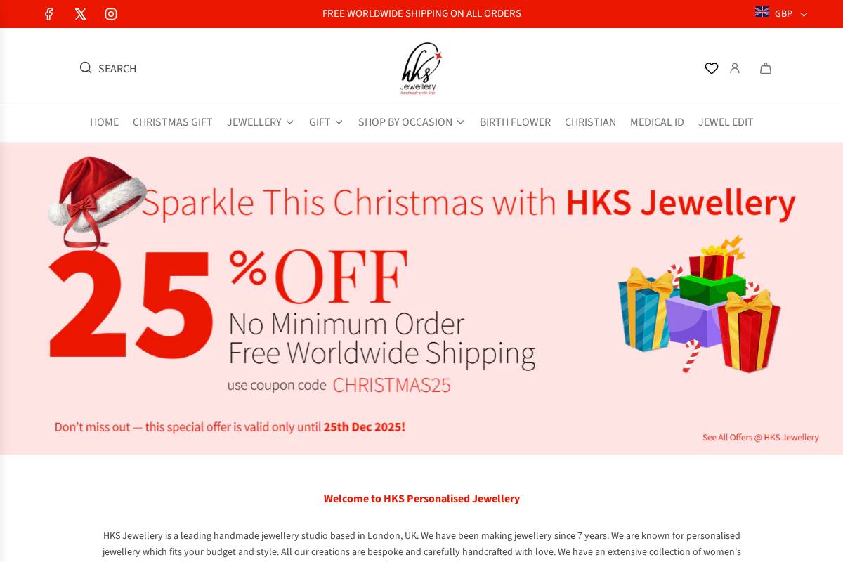 HKS Jewellery homepage screenshot