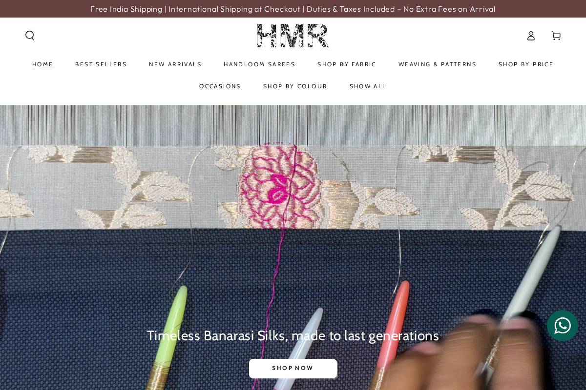 hmrhandlooms.com homepage screenshot