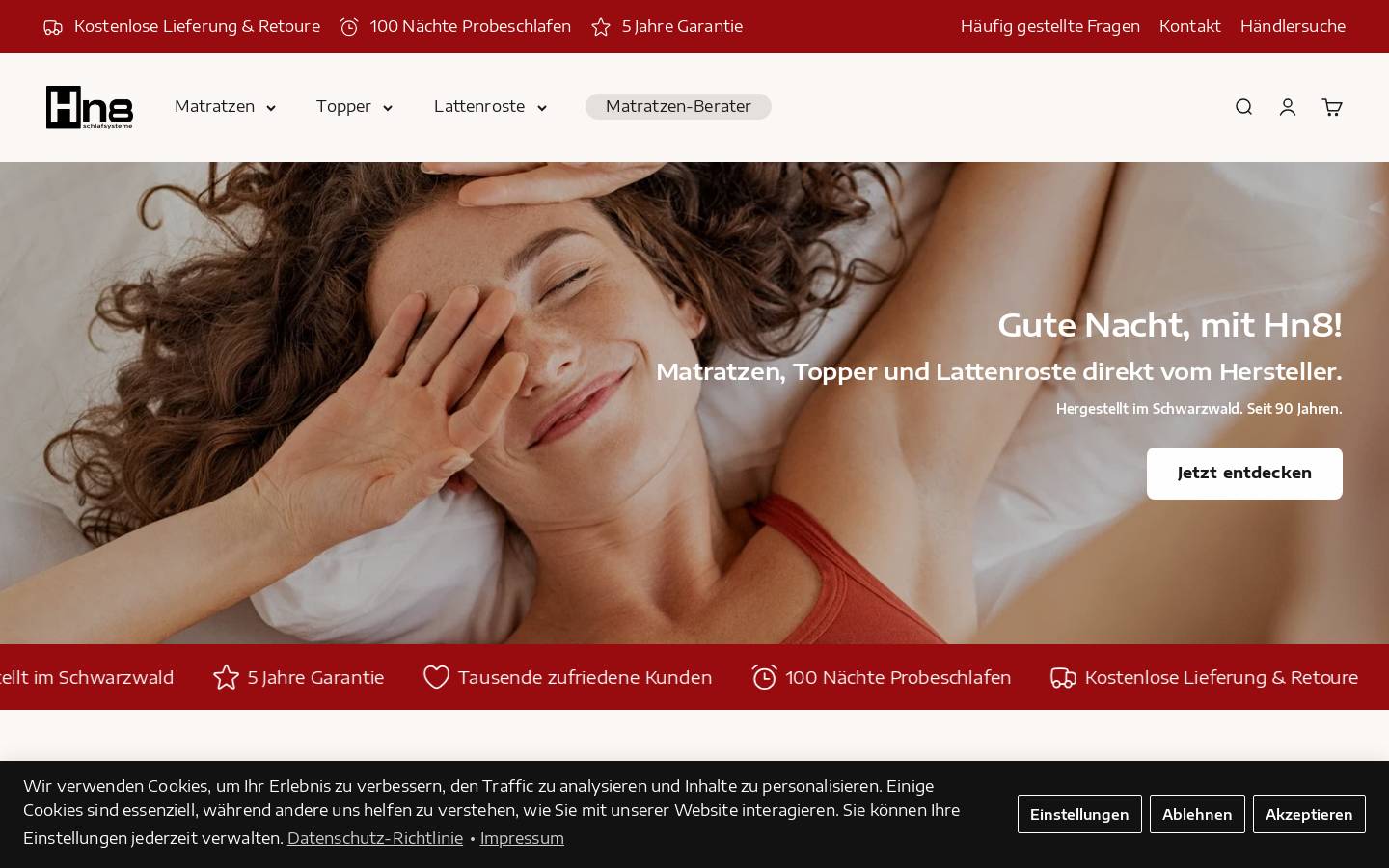 Hn8 Schlafsysteme homepage screenshot