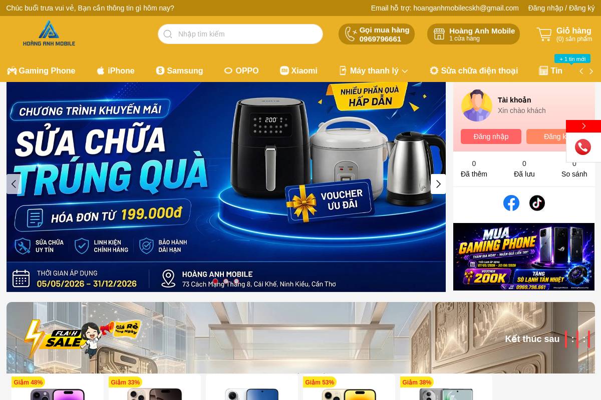 hoanganhmobile.com homepage screenshot