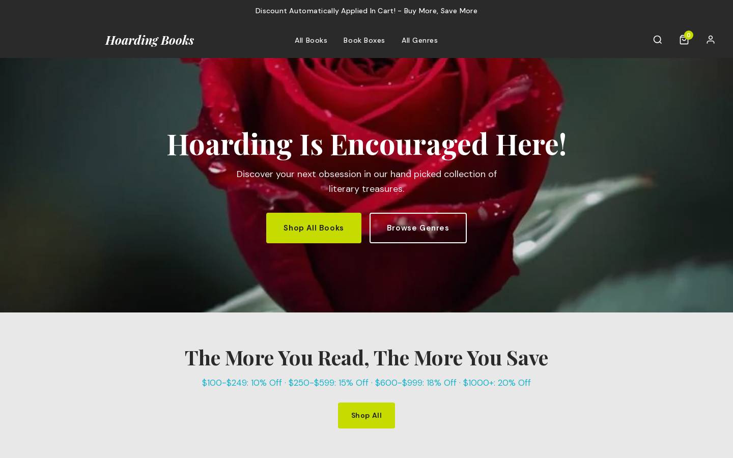 hoardingbooks.com homepage screenshot