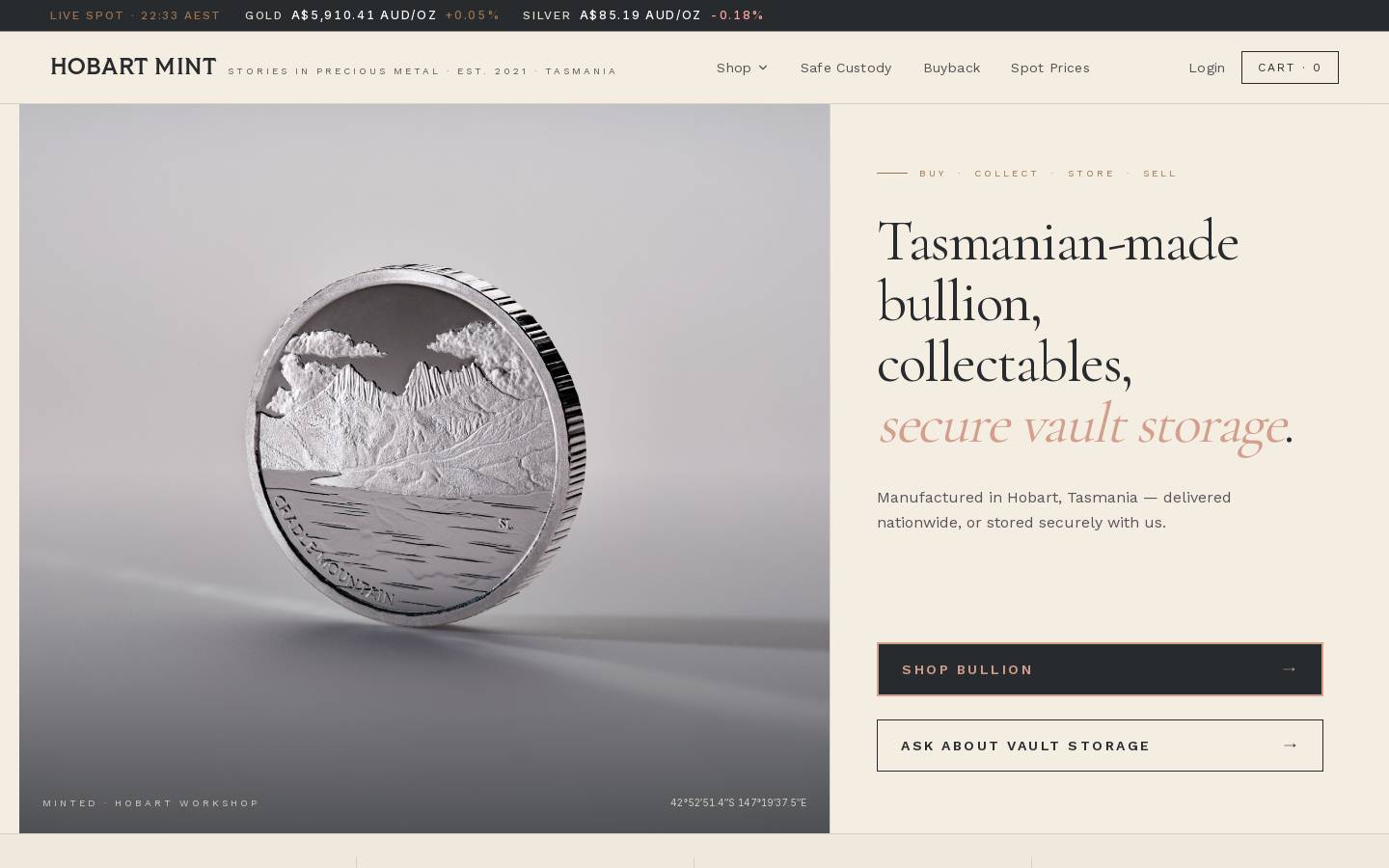 hobartmint.au homepage screenshot