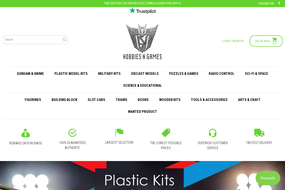 Hobbies N Games homepage screenshot