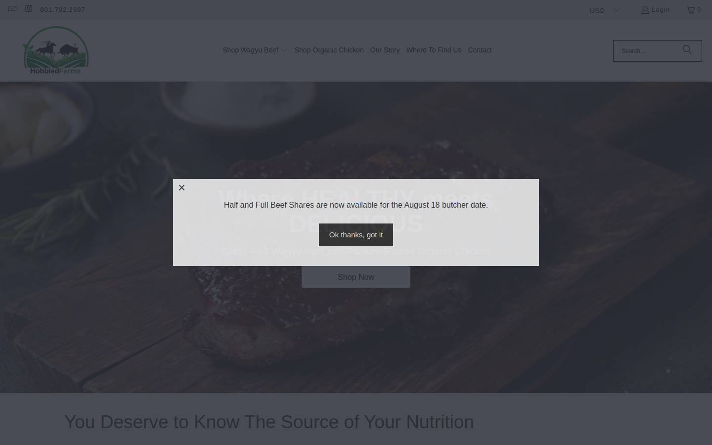 hobbledfarms.com homepage screenshot