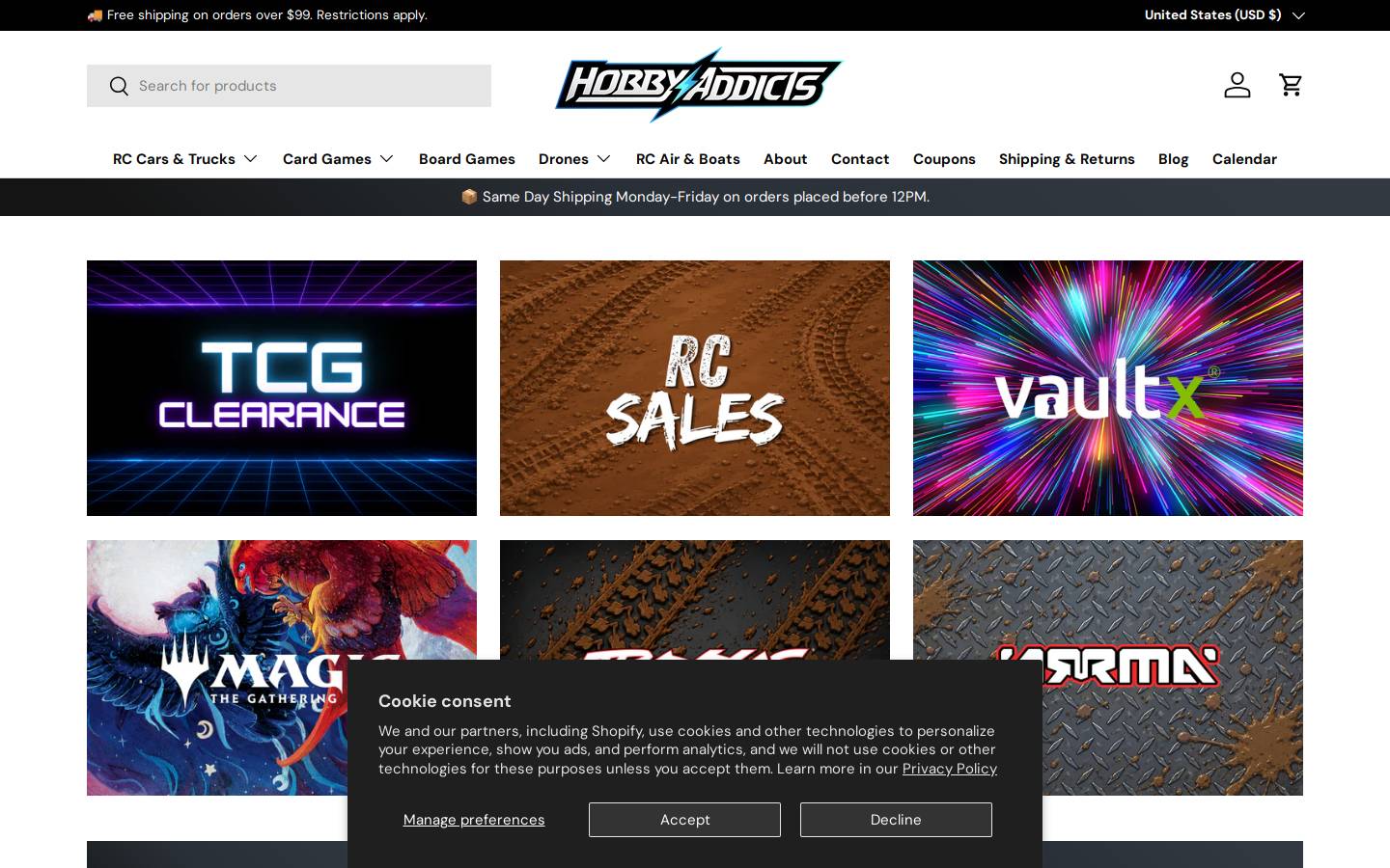 Hobby Addicts homepage screenshot