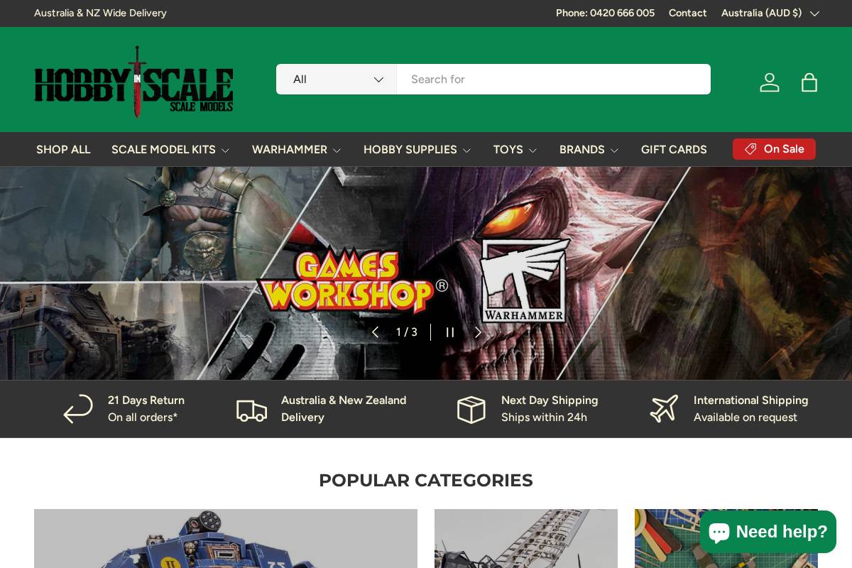 hobbyinscale.com.au homepage screenshot