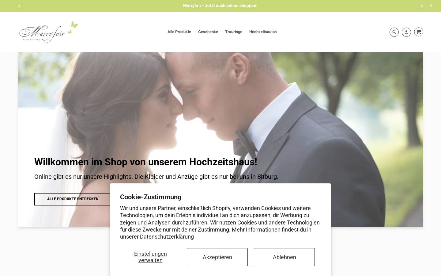 hochzeitshaus-shop.de homepage screenshot