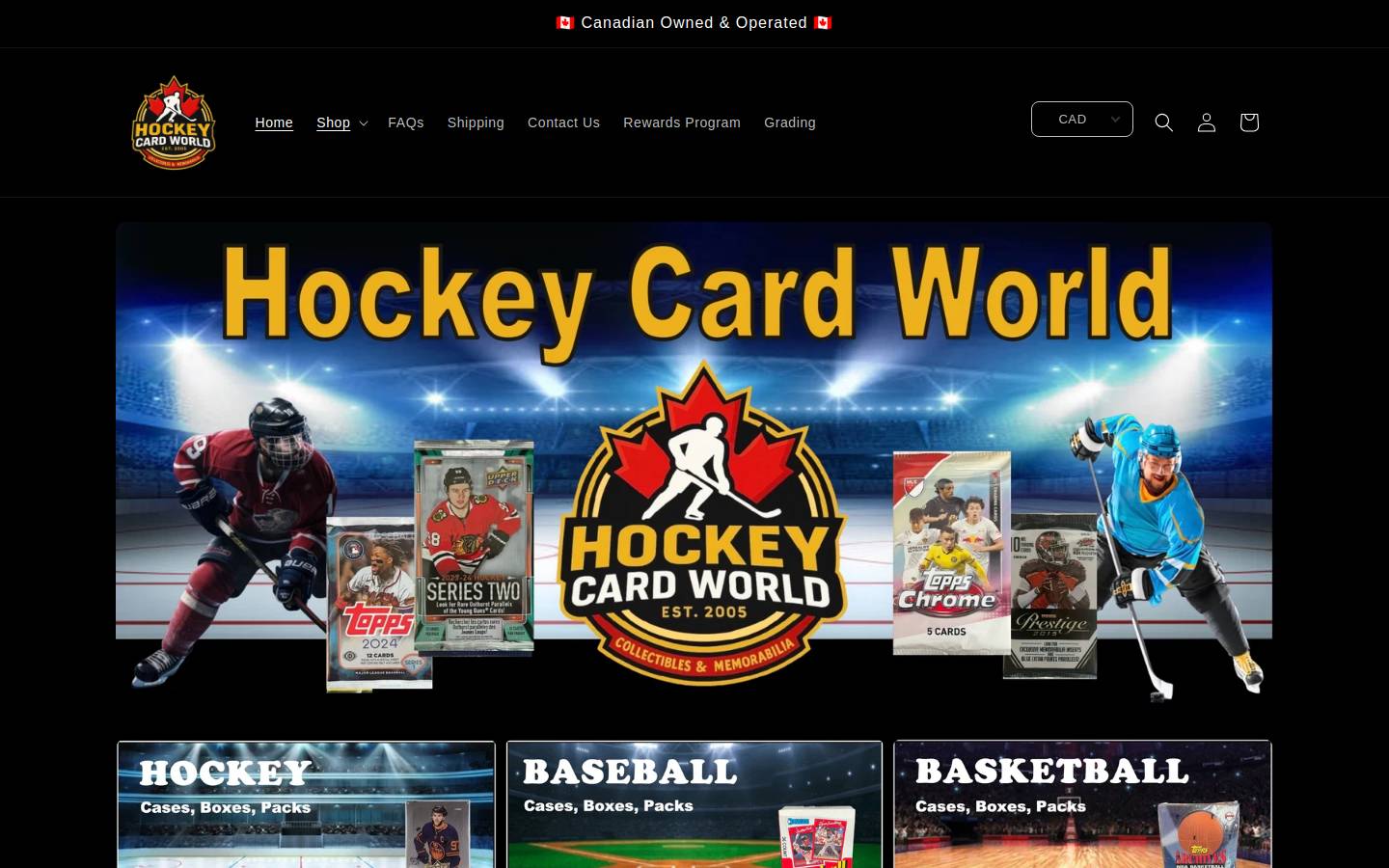 hockeycardworld.com homepage screenshot