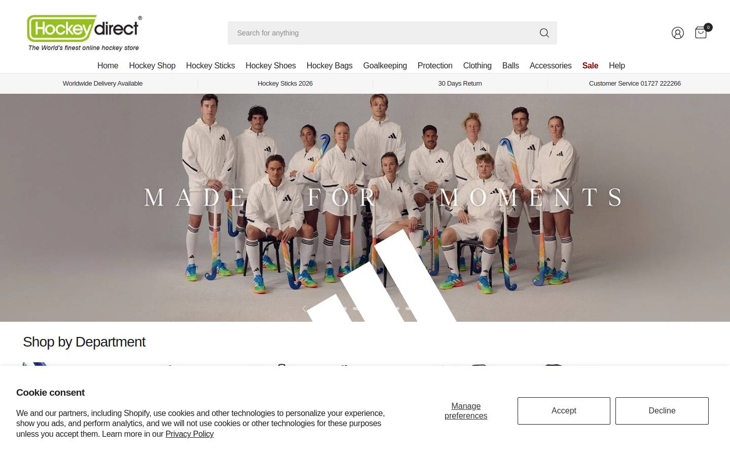 Hockeydirect homepage screenshot