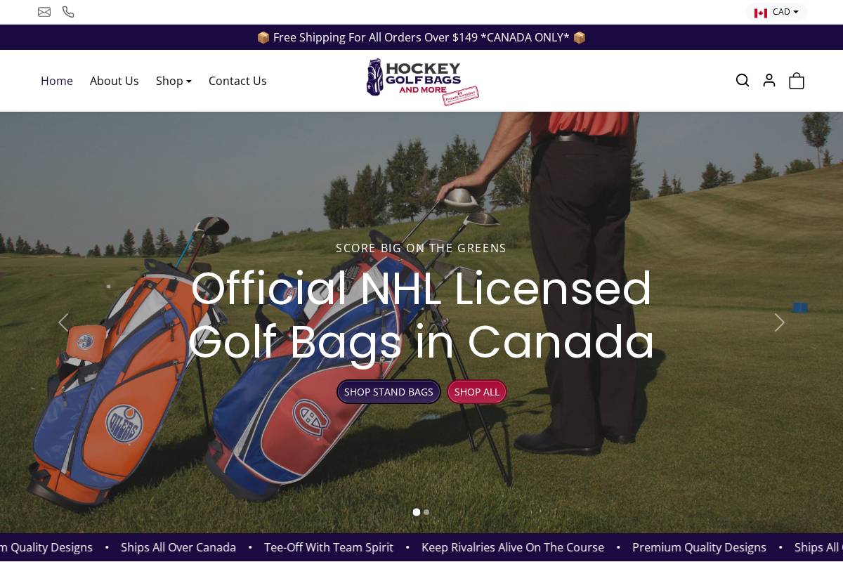 hockeygolfbags.com homepage screenshot