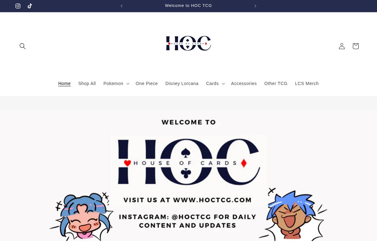 Hoctcg homepage screenshot