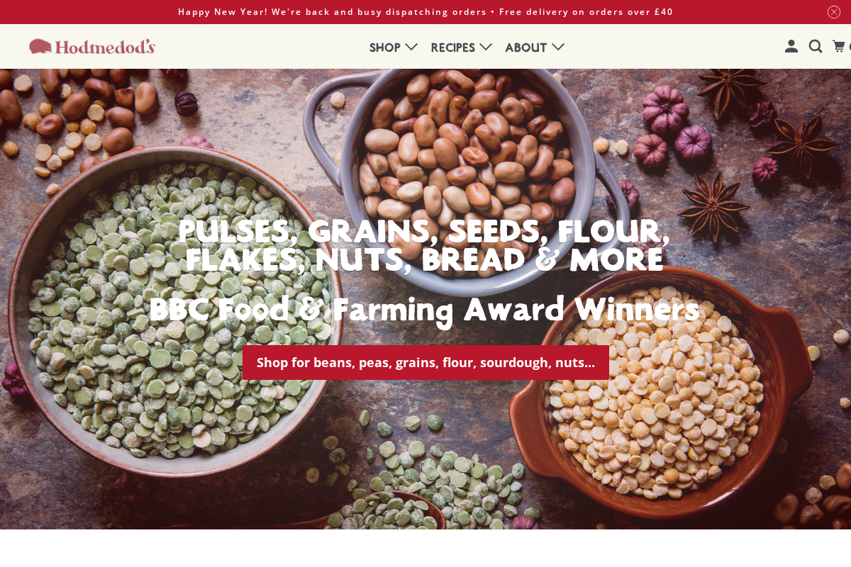 Hodmedod's Great British Beans and Peas homepage screenshot