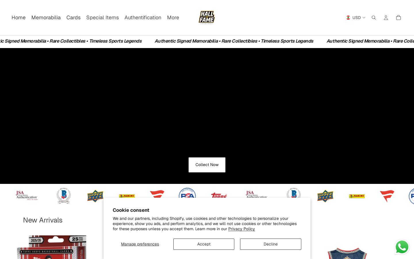 hofcollectibles.com homepage screenshot