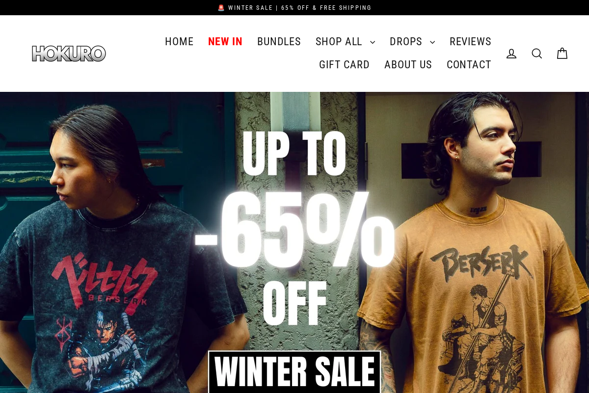 Hokuro Clothing homepage screenshot