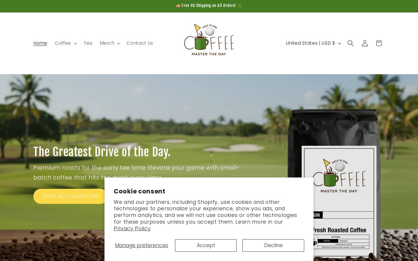 holeinonecoffee.com homepage screenshot