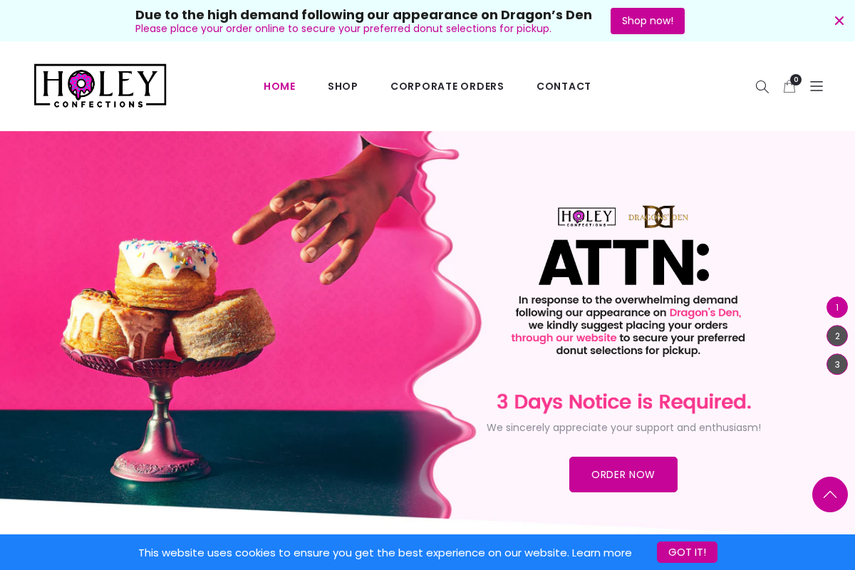 Holey Confections homepage screenshot