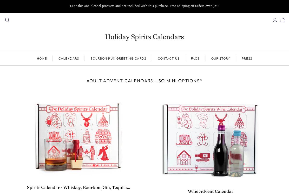 Holidayspiritscalendars homepage screenshot