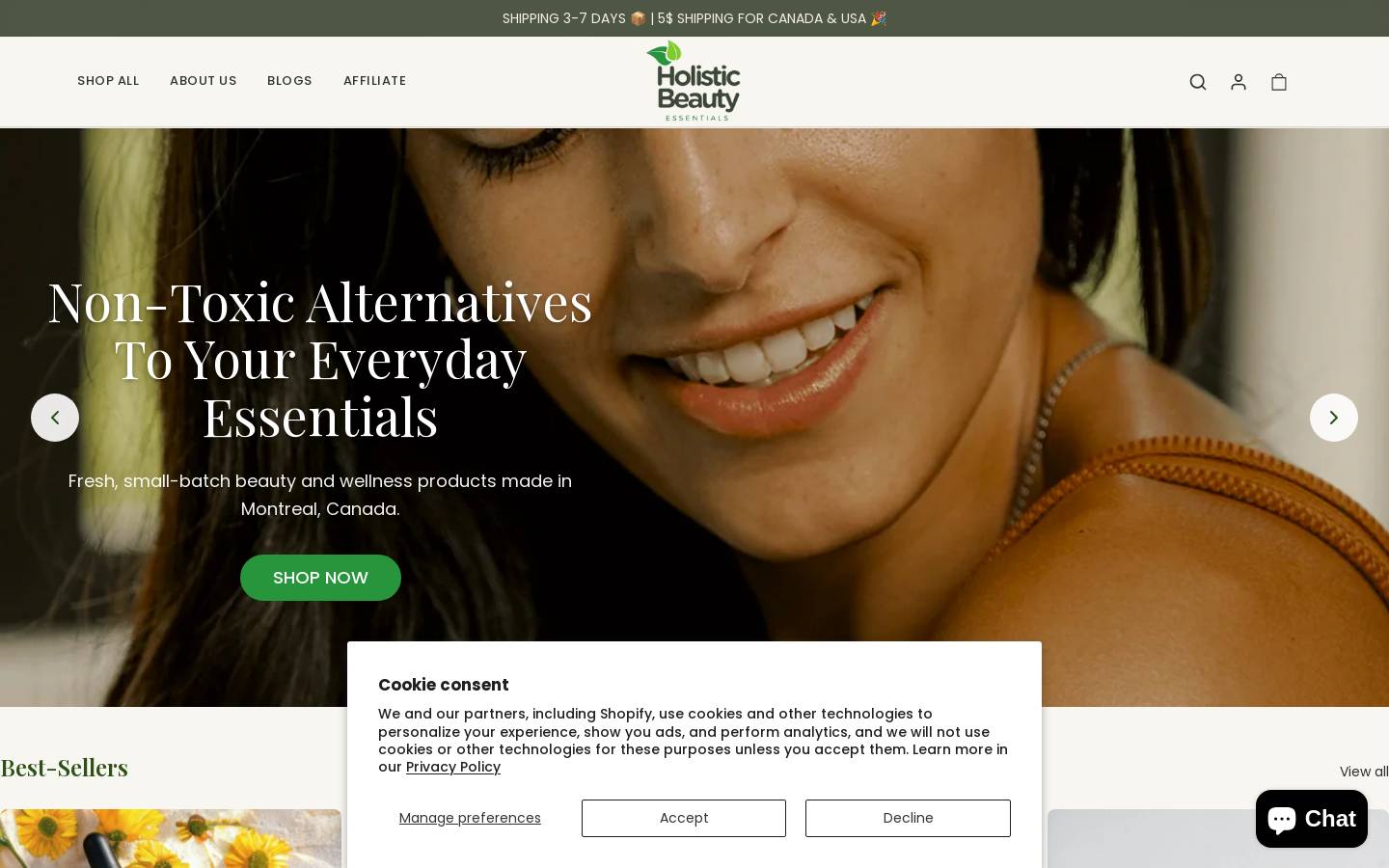 holisticbeautyessentials.com homepage screenshot