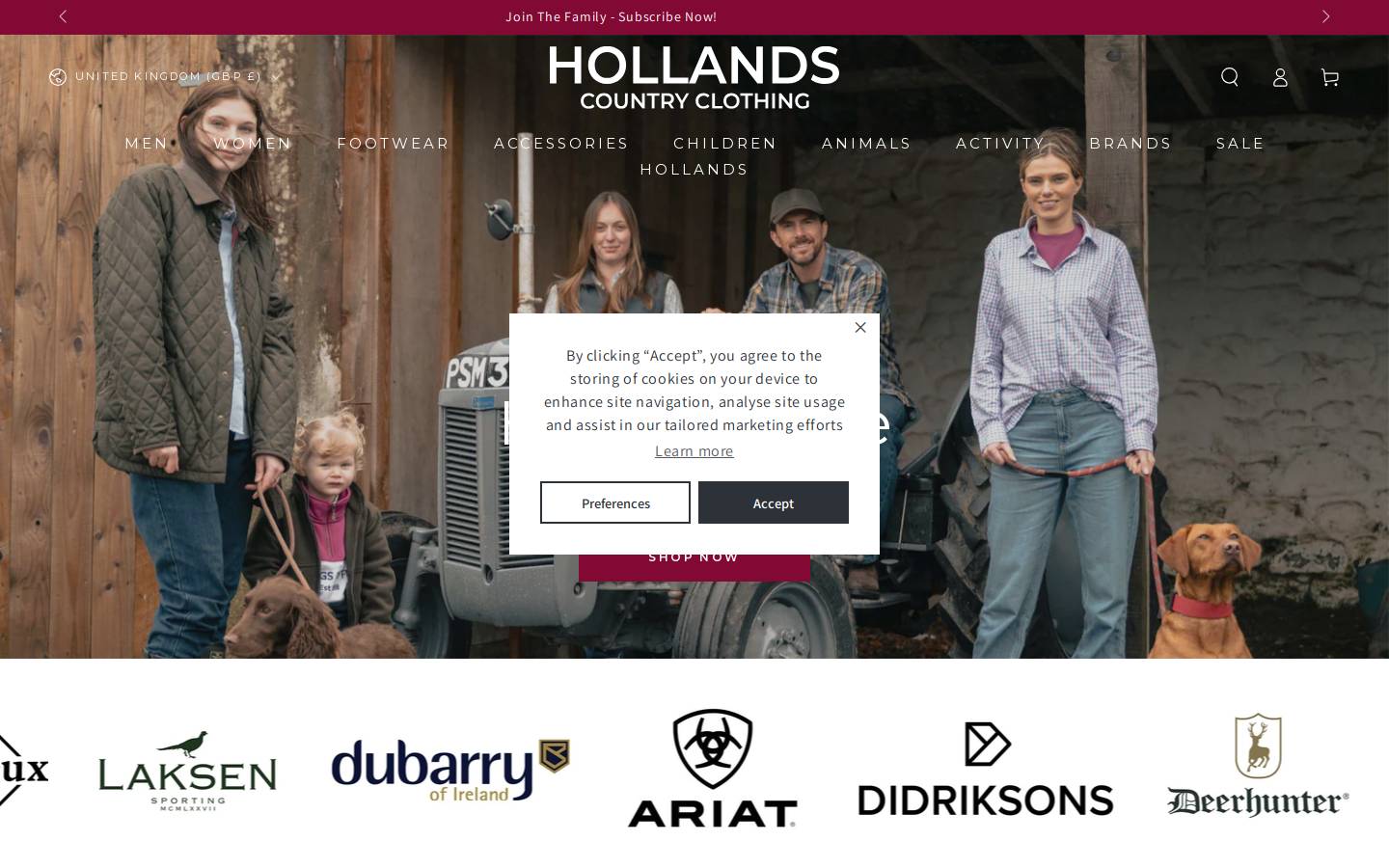 Hollands Country Clothing homepage screenshot