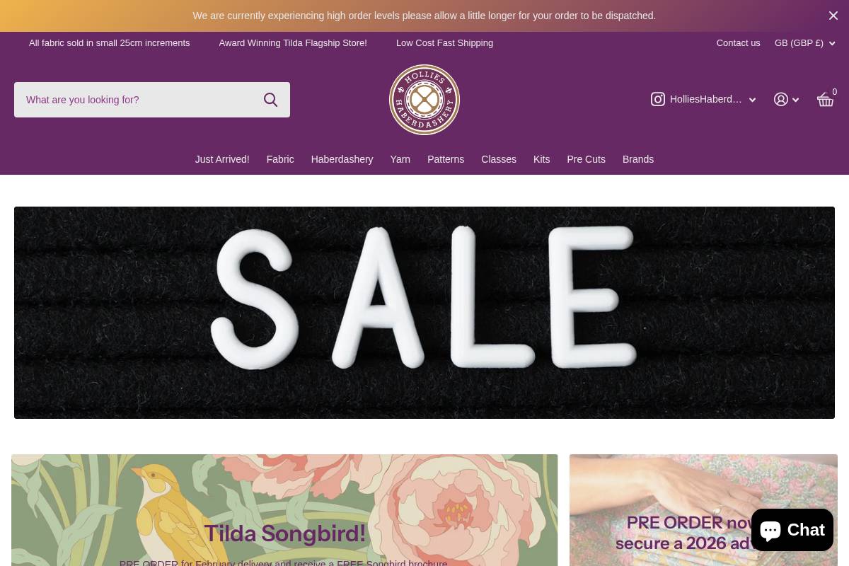 hollieshaberdashery.co.uk homepage screenshot