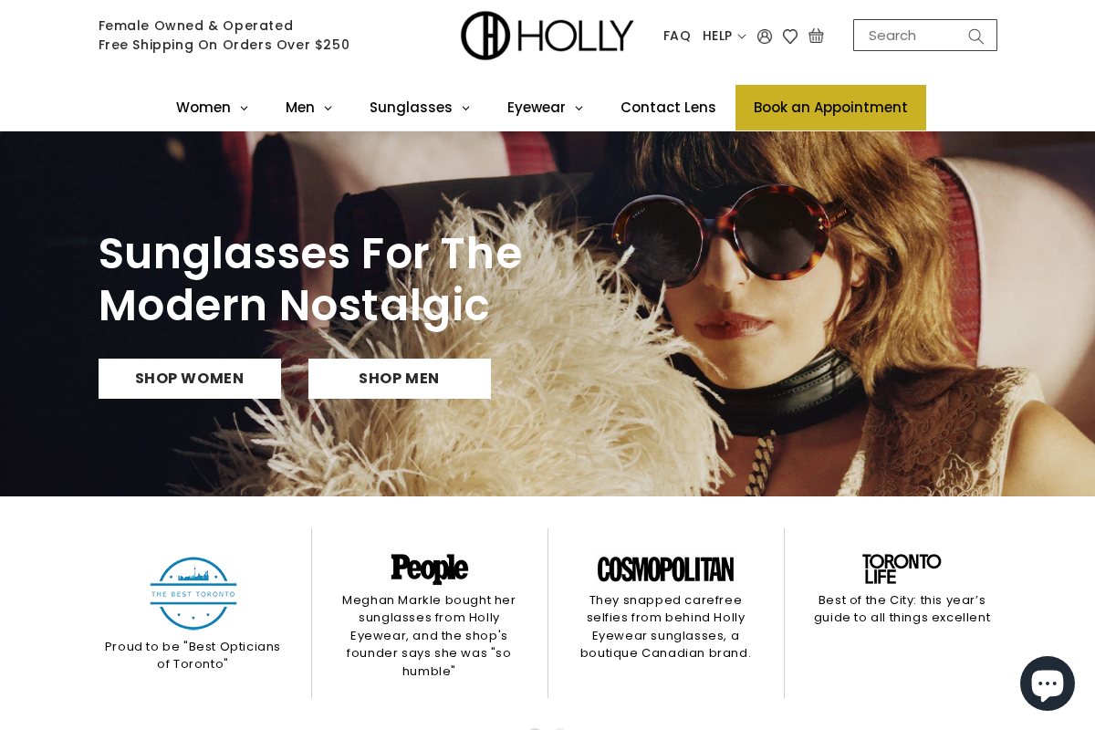 Holly Eyewear homepage screenshot