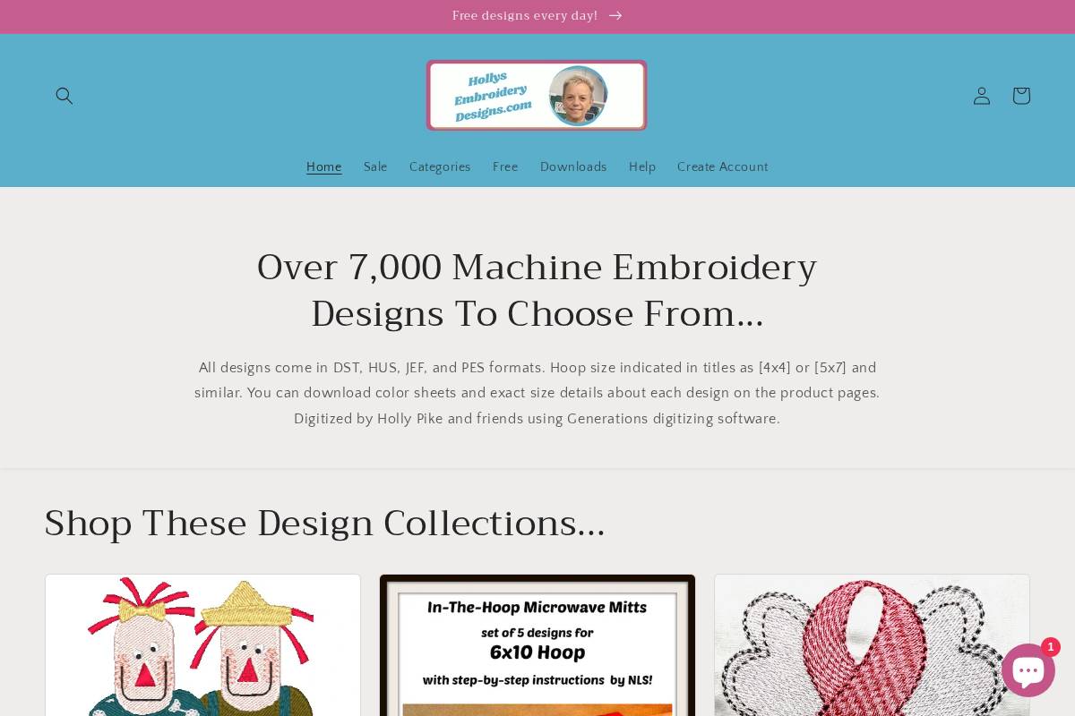 hollysembroiderydesigns.com homepage screenshot
