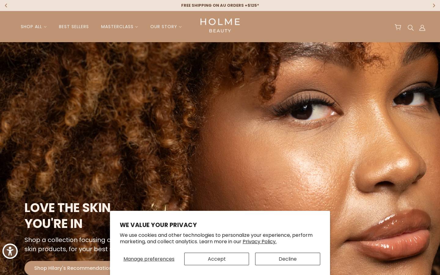 holmebeauty.com homepage screenshot