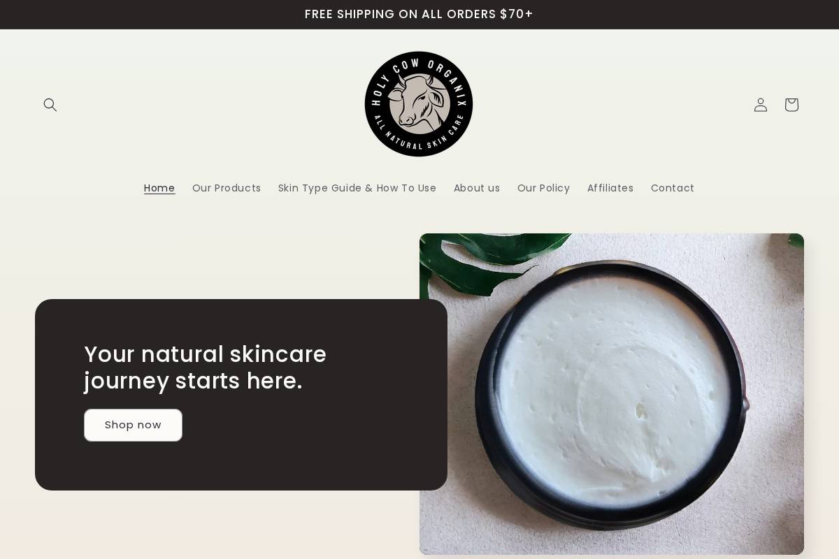 Holy Cow Organix homepage screenshot