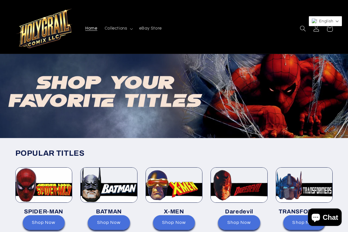 holygrailcomix.com homepage screenshot