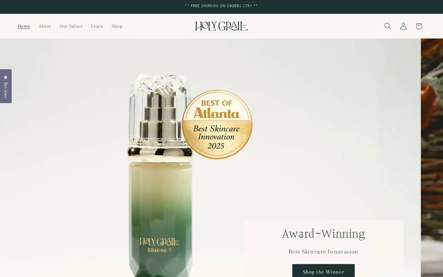 holygrailskinco.com homepage screenshot