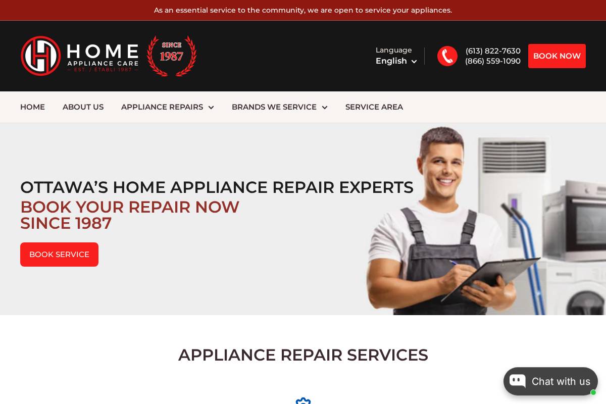homeappliancecare.com homepage screenshot