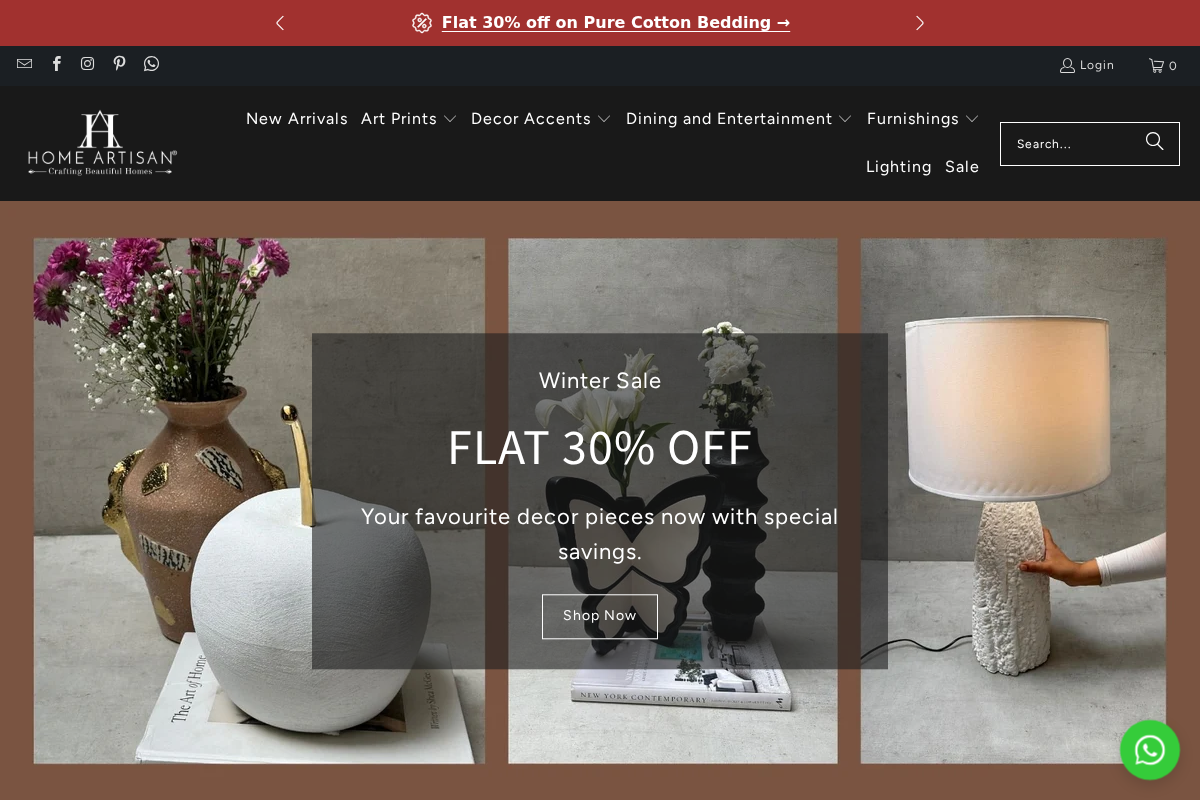 Home Artisan homepage screenshot