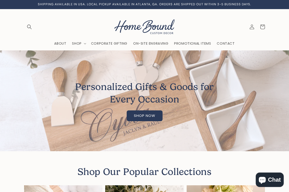 homeboundcustomdecor.com homepage screenshot