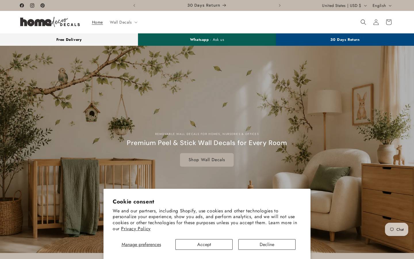 homedecordecals.com homepage screenshot