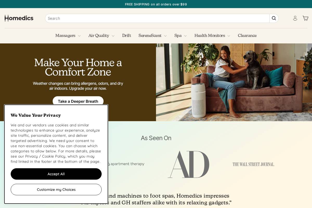 HoMedics homepage screenshot