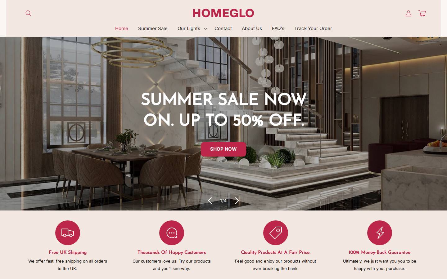 homeglo.co.uk homepage screenshot