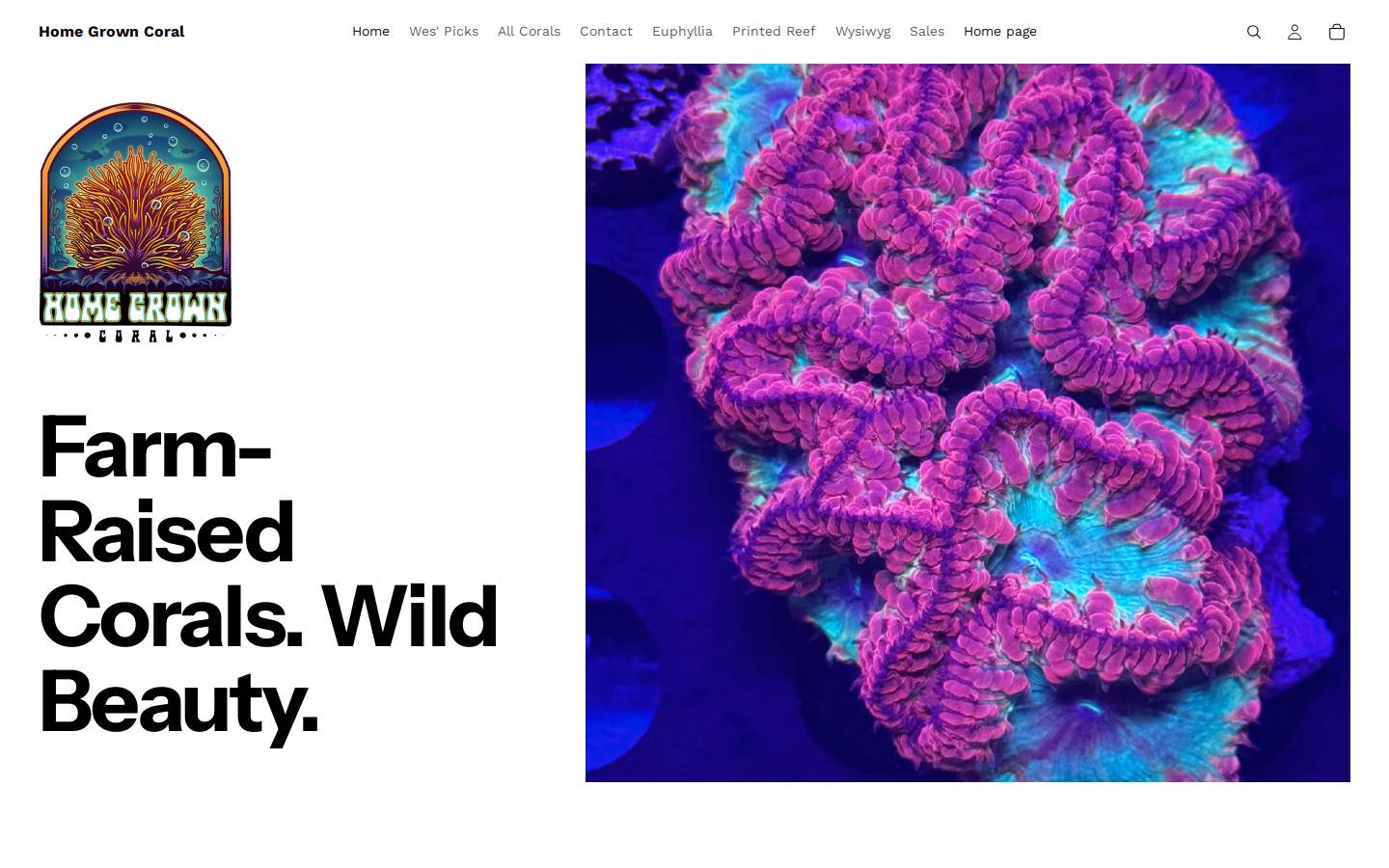 homegrowncoral.com homepage screenshot