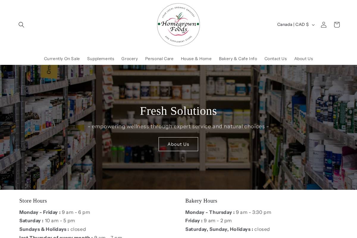 homegrownfoods.ca homepage screenshot