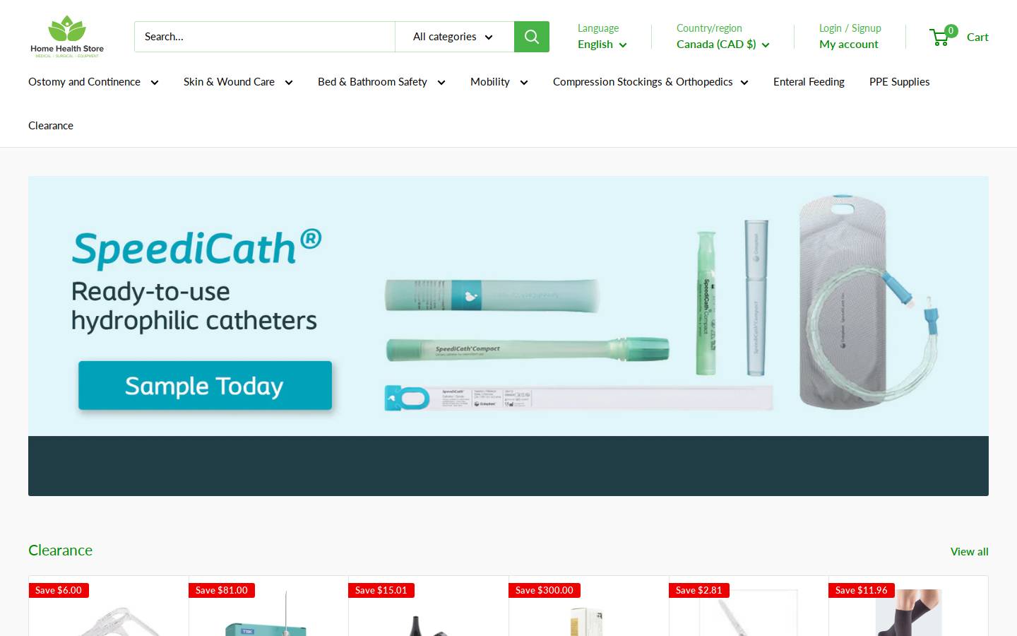homehealthstore.ca homepage screenshot