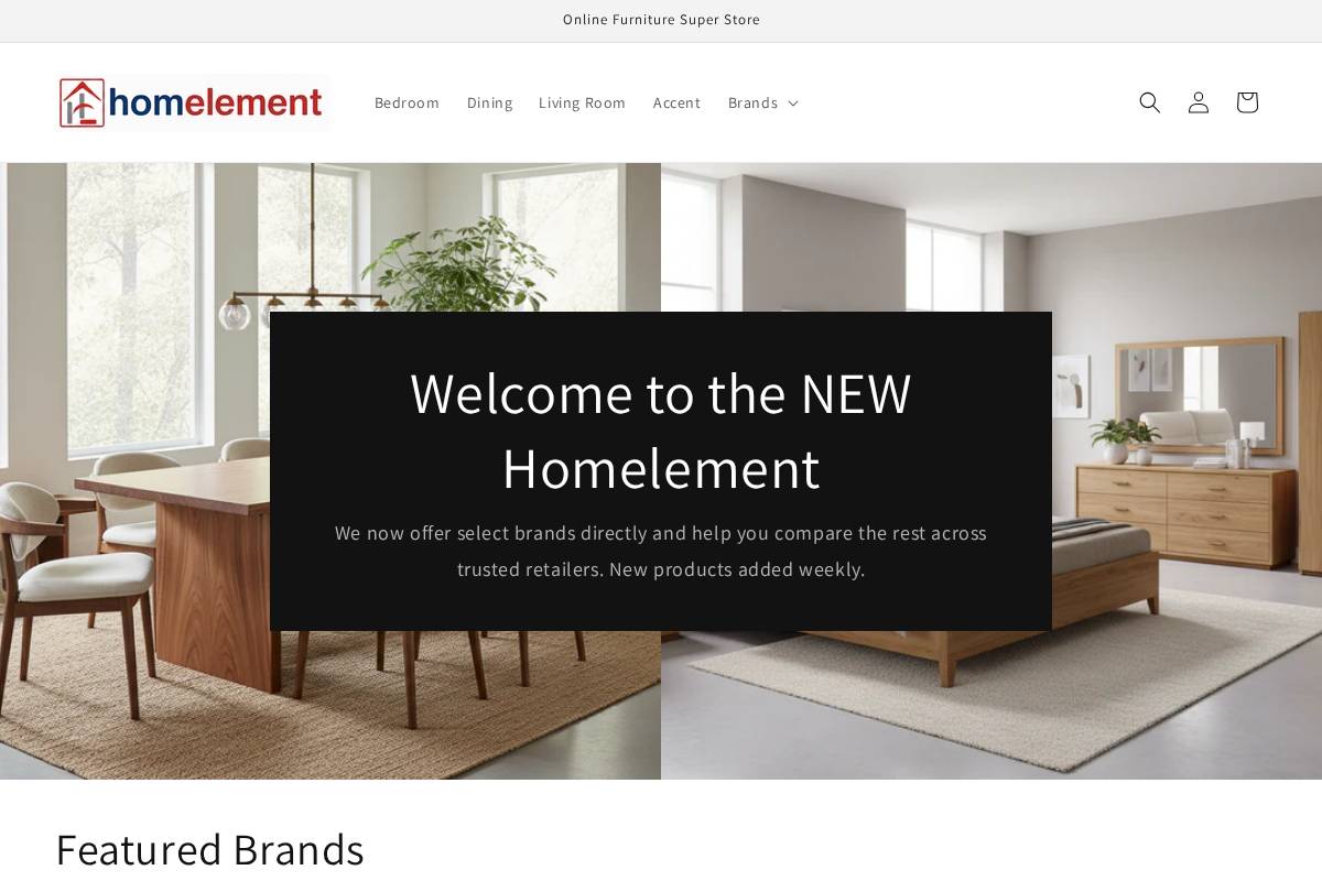 Homelement Stores homepage screenshot