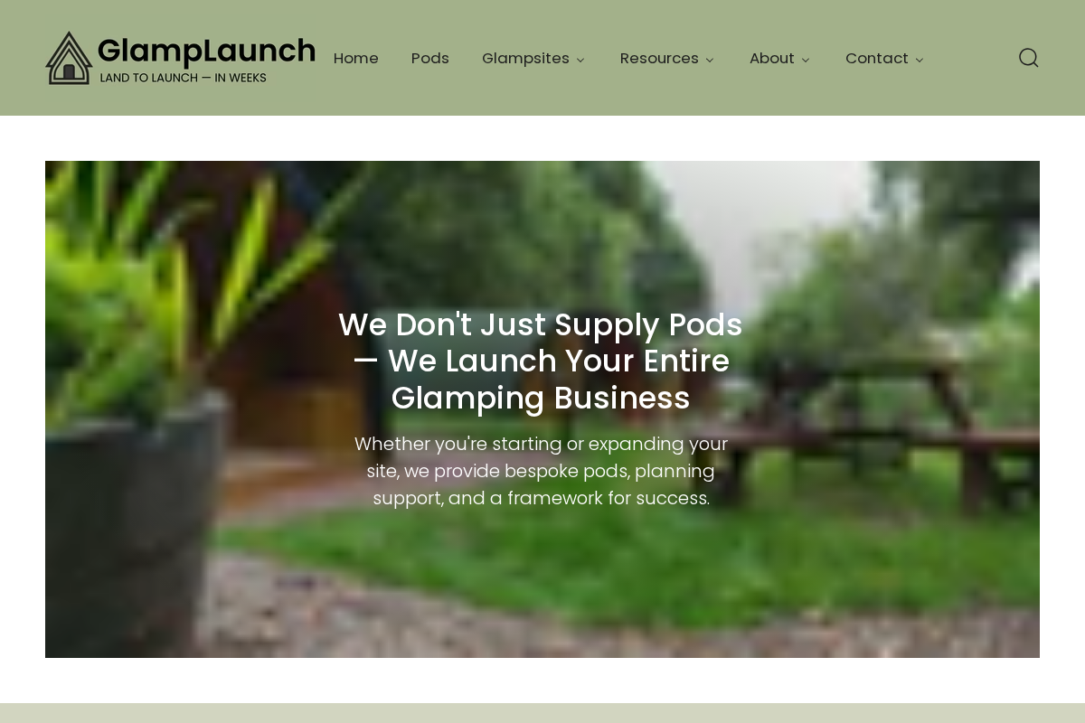 GlampLaunch homepage screenshot