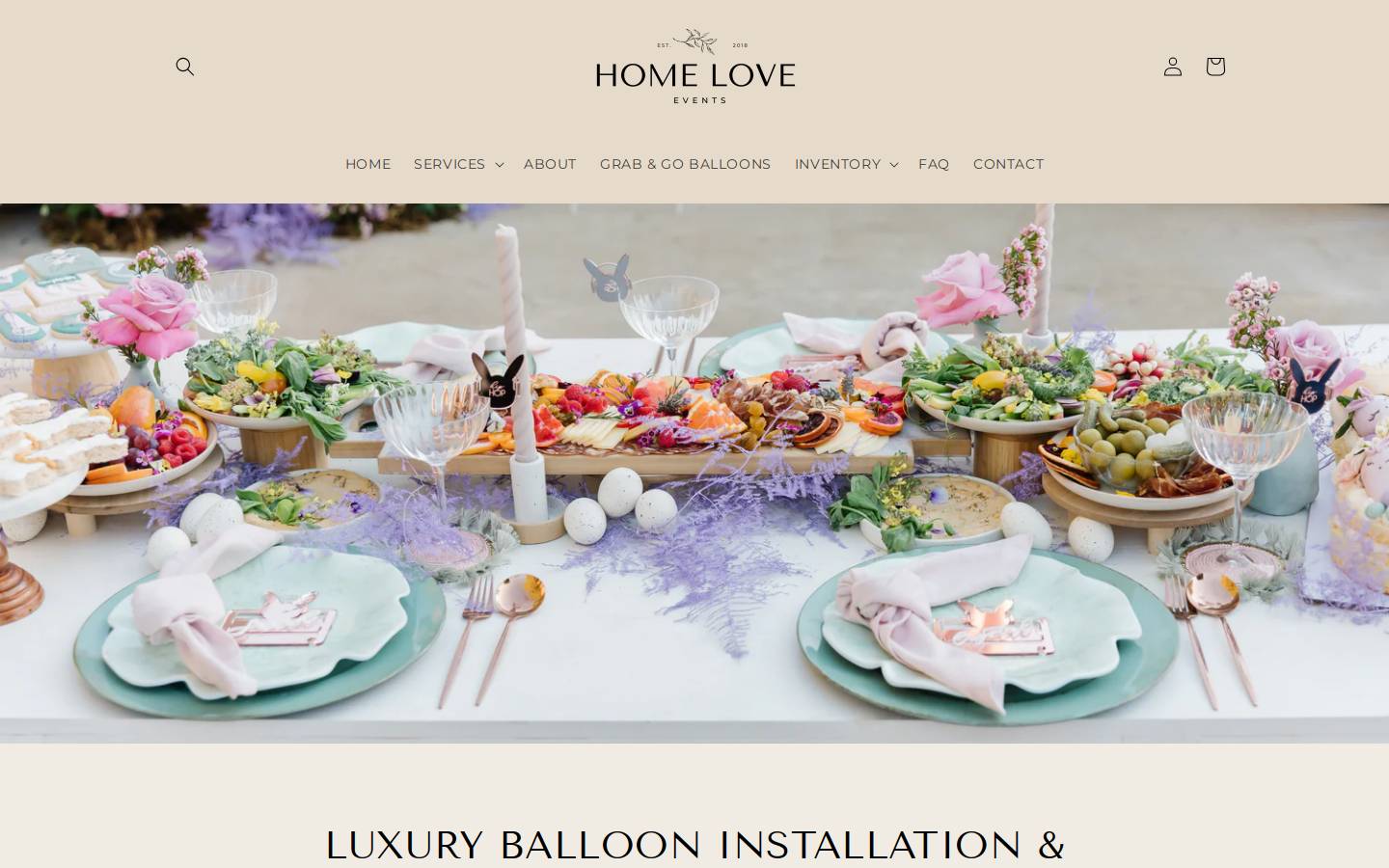 homeloveevents.com homepage screenshot