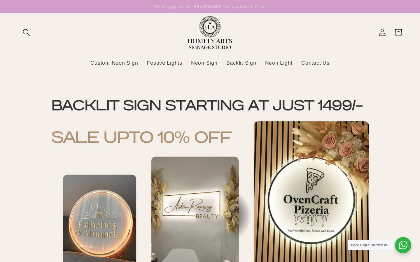 homelyarts.in homepage screenshot