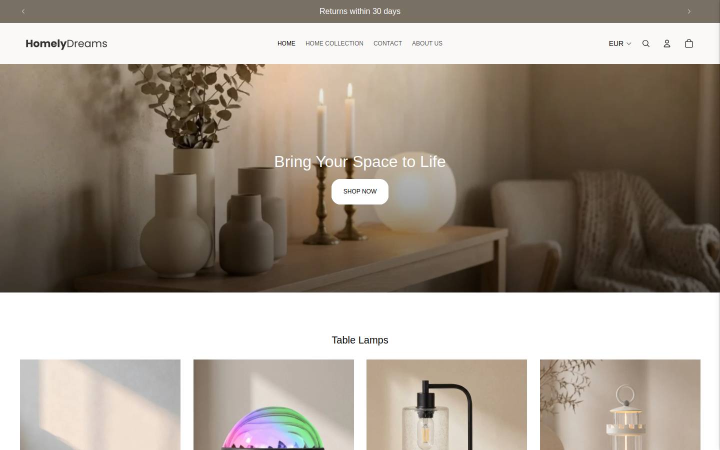 Homelydreams homepage screenshot